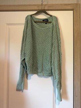 Express Mint Scoop Neck Open-Knit Sweater